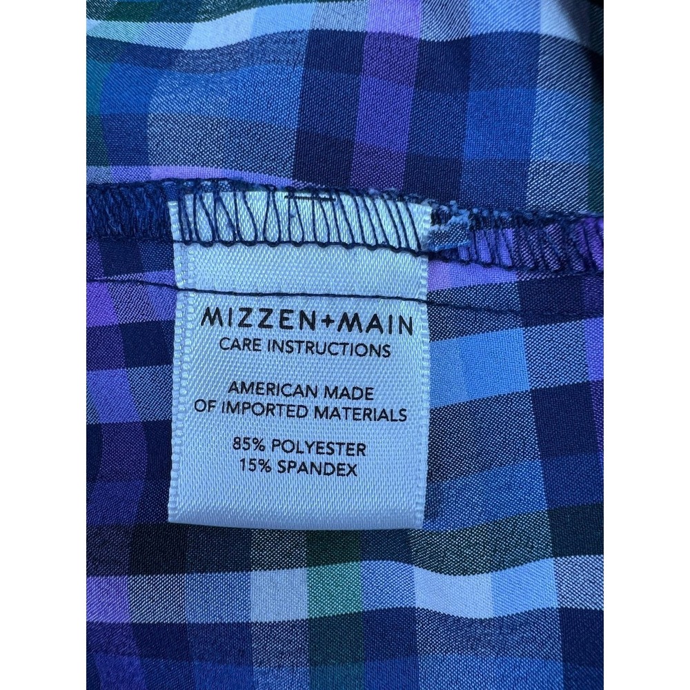 Mizzen+Main Leeward Dress Shirt Mens Large Blue Plaid Trim Fit Stretch USA LS - Picture 7 of 10